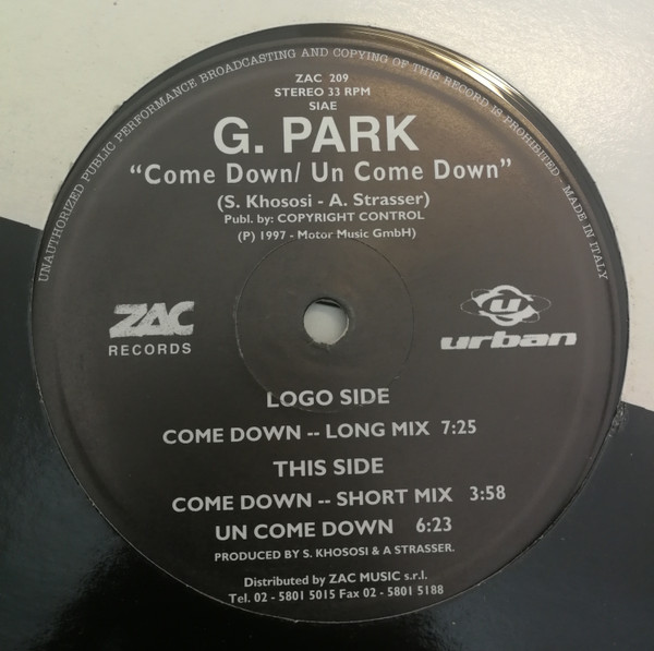 G-Park - Come Down / Un Come Down | ZAC Records (ZAC 209)
