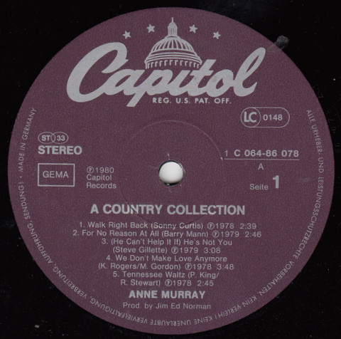 Anne Murray - A Country Collection | Capitol Records (1C 064-86 078) - 2 Anne Murray - A Country Collection | Capitol Records (1C 064-86 078) - 2