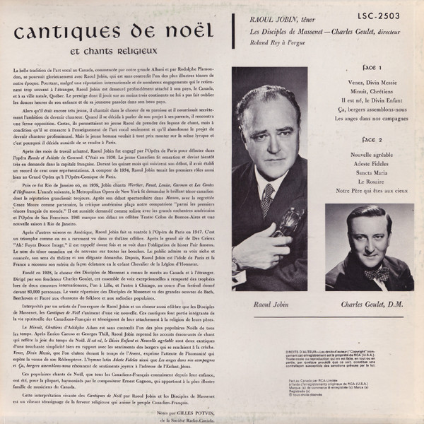 Raoul Jobin Avec Les Disciples De Massenet - Cantiques De Noël Et Chants Religieux | RCA (LSC 2503) - 2