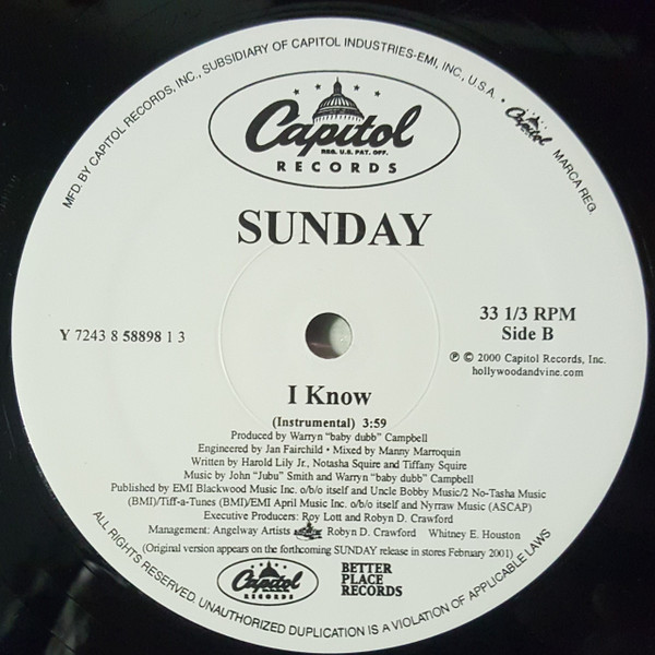 Sunday - I Know | Capitol Records (Y 7243 8 58898 1 3) - 3 Sunday - I Know | Capitol Records (Y 7243 8 58898 1 3) - 3