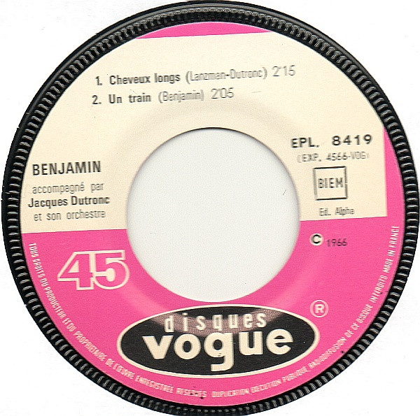 Benjamin - Mon Ami D'autrefois | Disques Vogue (EPL 8419) - 4