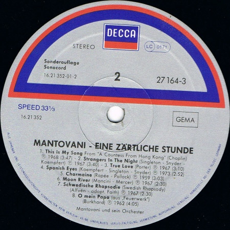 Mantovani - Eine Zärtliche Stunde | Decca (27 164-3) - 4 Mantovani - Eine Zärtliche Stunde | Decca (27 164-3) - 4