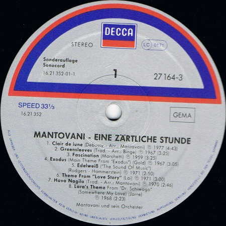 Mantovani - Eine Zärtliche Stunde | Decca (27 164-3) - 3 Mantovani - Eine Zärtliche Stunde | Decca (27 164-3) - 3