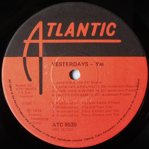 Yes - Yesterdays | Atlantic (ATC 9535) - 3 Yes - Yesterdays | Atlantic (ATC 9535) - 3