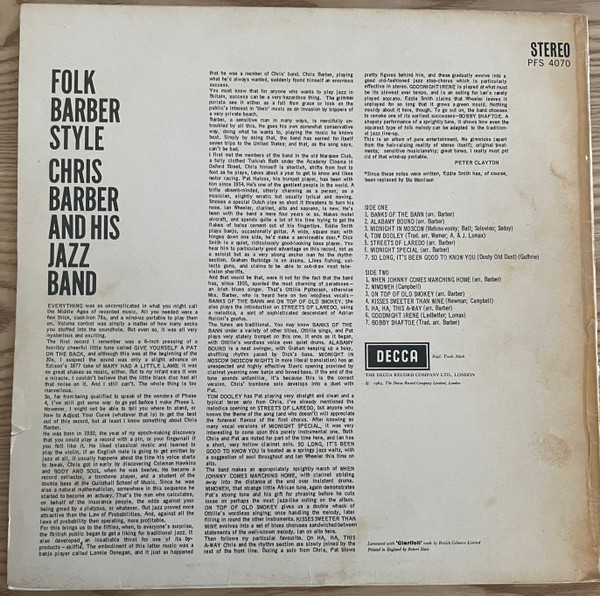 Chris Barber - Folk Barber Style | Decca (PFS 4070) - 2