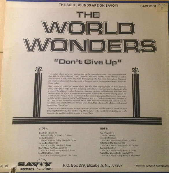 The World Wonders - Don't Give Up | Savoy Records (14510) - 2