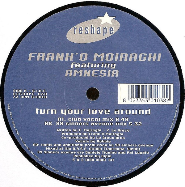Frank 'O Moiraghi Featuring Amnesia - Turn Your Love Around | Reshape (RESHAPE 038) - 2