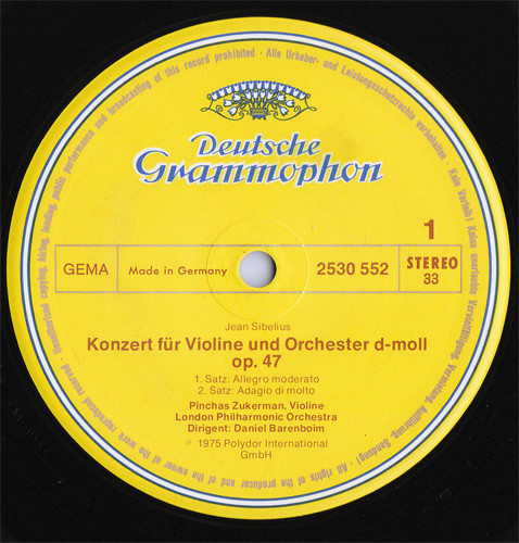 Jean Sibelius , Ludwig van Beethoven , London Philharmonic Orchestra , Pinchas Zukerman , Daniel Barenboim - Sibelius: Violinkonzert = Violin Concerto / Beethoven: Violinromanzen = Romances For Violin | Deutsche Grammophon (2530 552)