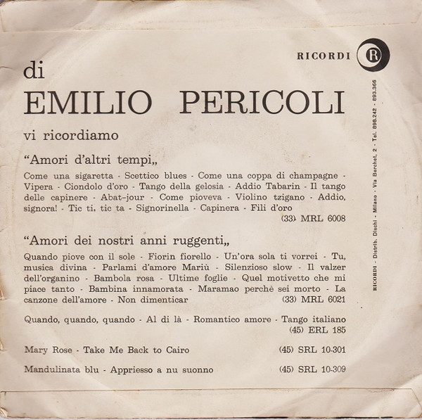 Emilio Pericoli - Uno Per Tutte / Sull'Acqua | Ricordi (SRL 10-310) - 2