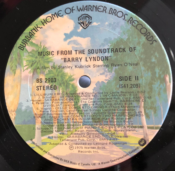 Various - Barry Lyndon (Music From The Soundtrack) [Vinyl] | Warner Bros. Records (BS 2903) - 3