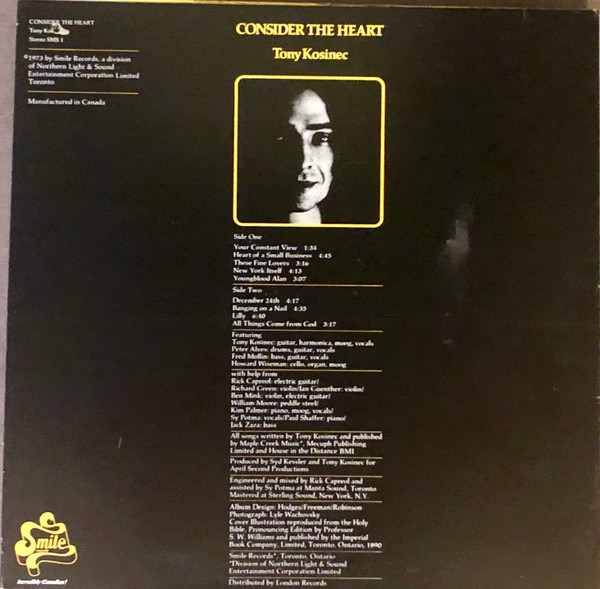 Tony Kosinec - Consider The Heart | Smile Records (SMS 1) - 2