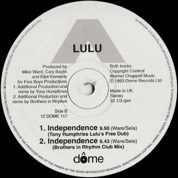 Lulu - Independence | Dome Records (12 DOME 117) - 2 Lulu - Independence | Dome Records (12 DOME 117) - 2