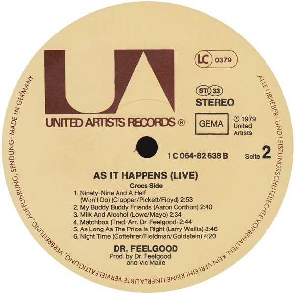 Dr. Feelgood - As It Happens | United Artists Records (1C 064-82 638) - 4