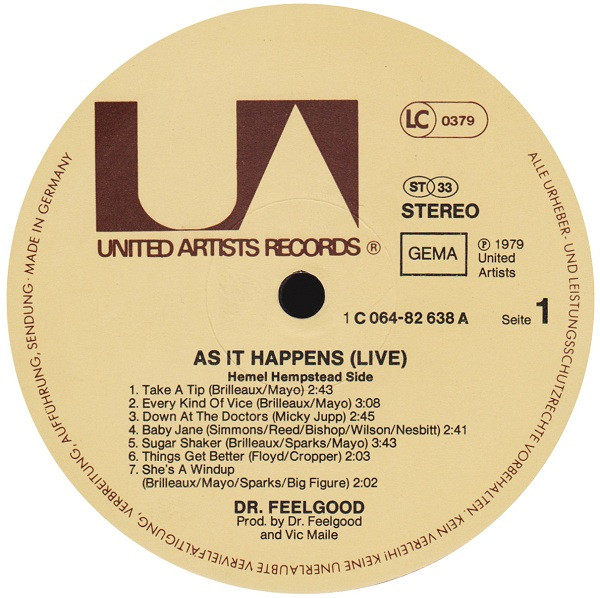 Dr. Feelgood - As It Happens | United Artists Records (1C 064-82 638) - 3