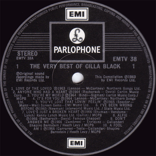Cilla Black - The Very Best Of | Parlophone (EMTV 38) - 3 Cilla Black - The Very Best Of | Parlophone (EMTV 38) - 3