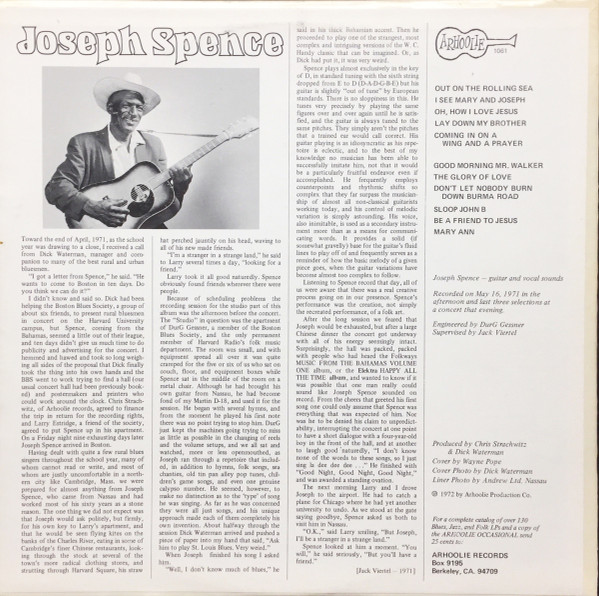 Joseph Spence - Good Morning Mr. Walker | Arhoolie Records (1061) - 2