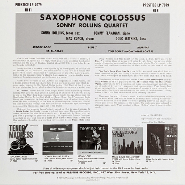 Sonny Rollins - Saxophone Colossus | Prestige (LP 7079) - 3