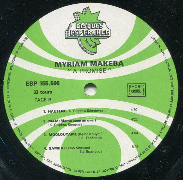 Miriam Makeba - A Promise | Disques Espérance (ESP 155 506) - 4 Miriam Makeba - A Promise | Disques Espérance (ESP 155 506) - 4
