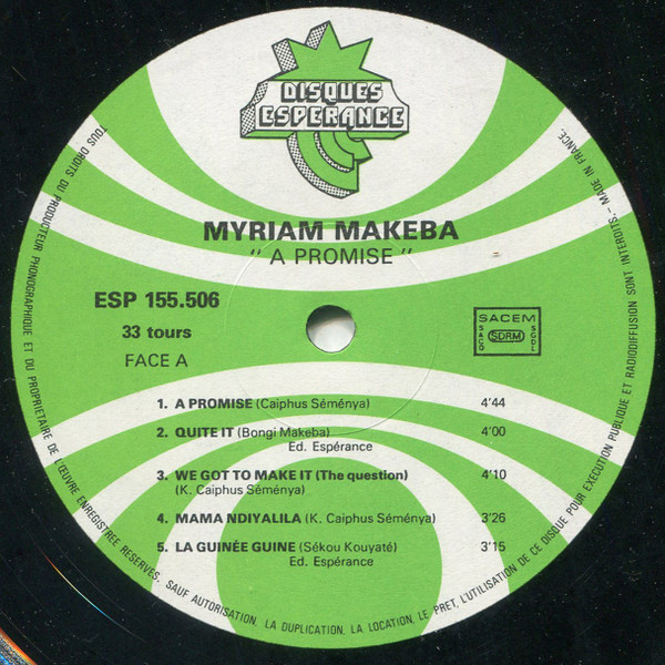 Miriam Makeba - A Promise | Disques Espérance (ESP 155 506) - 3 Miriam Makeba - A Promise | Disques Espérance (ESP 155 506) - 3