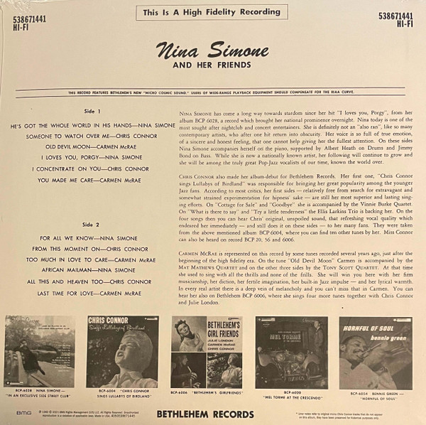 Nina Simone , Chris Connor , Carmen McRae - Nina Simone And Her Friends An Intimate Variety Of Vocal Charm | Bethlehem Records (BCP 6041) - 2 Nina Simone , Chris Connor , Carmen McRae - Nina Simone And Her Friends An Intimate Variety Of Vocal Charm | Bethlehem Records (BCP 6041) - 2