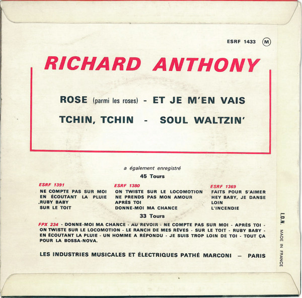 Richard Anthony - Rose (Parmi Les Roses) | Columbia (ESRF 1433)