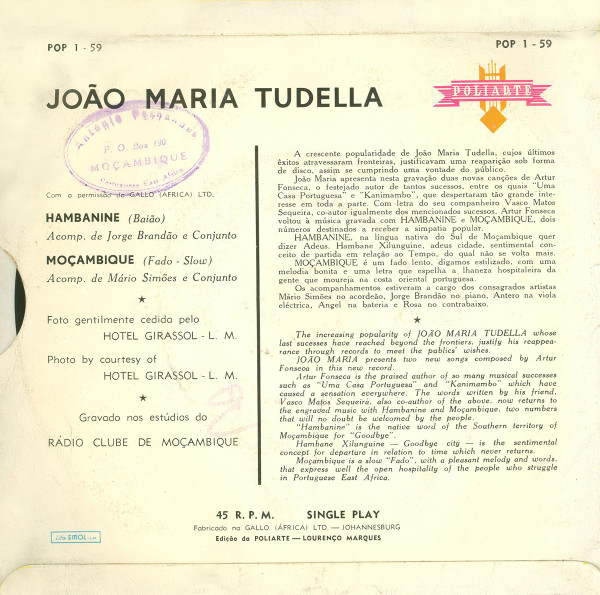 João Maria Tudela - Hambanine / Moçambique | Poliarte (POP 1 - 59) - 2