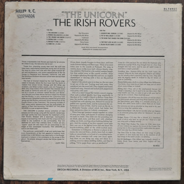 The Irish Rovers - The Unicorn | Decca (DL 74951) - main