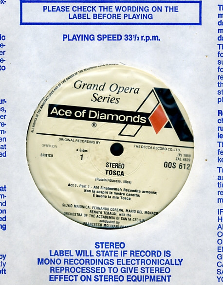 Giacomo Puccini / Renata Tebaldi , Mario Del Monaco , George London , Coro dell'Accademia Nazionale di Santa Cecilia & Orchestra dell'Accademia Nazionale di Santa Cecilia , Francesco Molinari-Pradelli - Tosca | Ace Of Diamonds (GOS 612-3) - 3