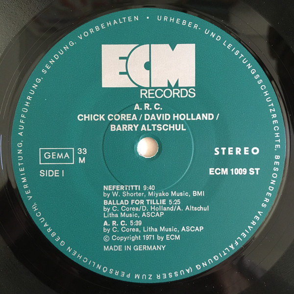 Chick Corea , Dave Holland , Barry Altschul - A. R. C. | ECM Records (ECM 1009) - 3