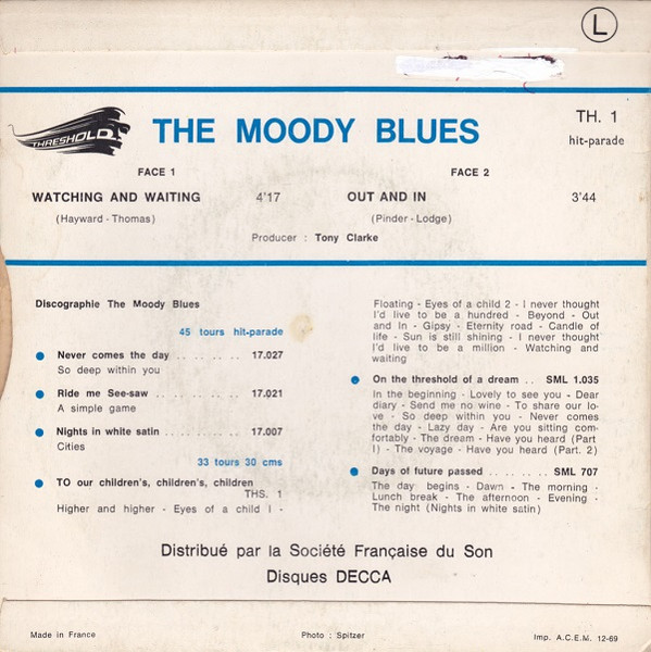 The Moody Blues - Watching And Waiting / Out And In | Threshold (TH 1) - 2