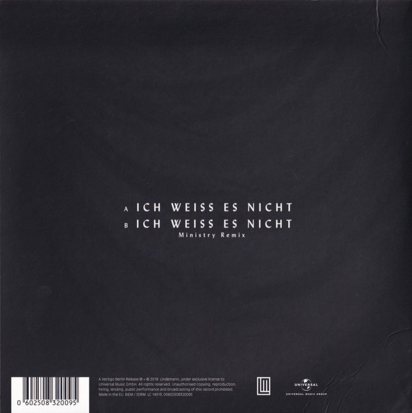 Lindemann - Ich Weiss Es Nicht | Vertigo Berlin (0832009) - 2