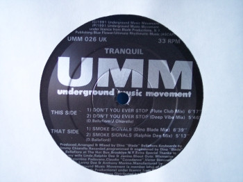 Tranquil - Don't You Ever Stop / Smoke Signals | UMM (UMM 026 UK) - main