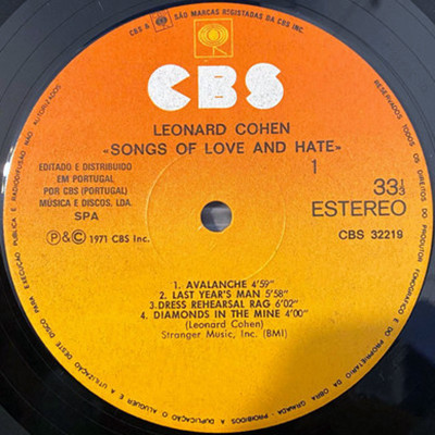 Leonard Cohen - Songs Of Love And Hate | CBS (CBS 32219) - 3