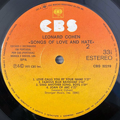 Leonard Cohen - Songs Of Love And Hate | CBS (CBS 32219) - 4