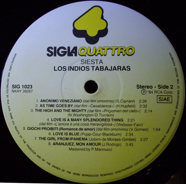 Los Indios Tabajaras - Siesta | Sigla Quattro (SIG 1023) - 3