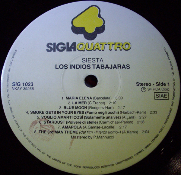 Los Indios Tabajaras - Siesta | Sigla Quattro (SIG 1023) - 2