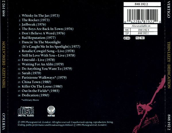 Thin Lizzy - Dedication: The Very Best Of Thin Lizzy | Vertigo (848 192-2) - 2