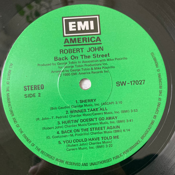 Robert John - Back On The Street | EMI America (SW-17027) - 4