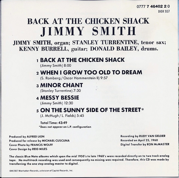 Jimmy Smith - Back At The Chicken Shack | Blue Note (0777 7 46402 2 0) - 2