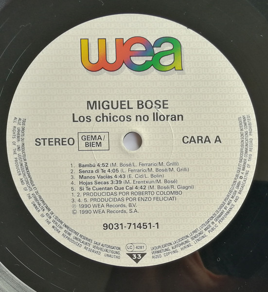 Miguel Bosé - Los Chicos No Lloran | WEA (9031-71451-1) - 3