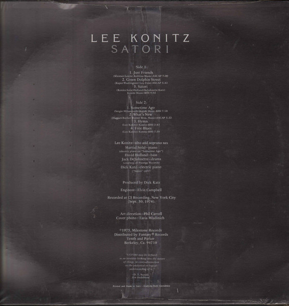 Lee Konitz - Satori | Milestone (HBS 6034) - 2 Lee Konitz - Satori | Milestone (HBS 6034) - 2