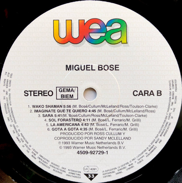 Miguel Bosé - Bajo El Signo De Caín | WEA (4509-92729-1) - 4