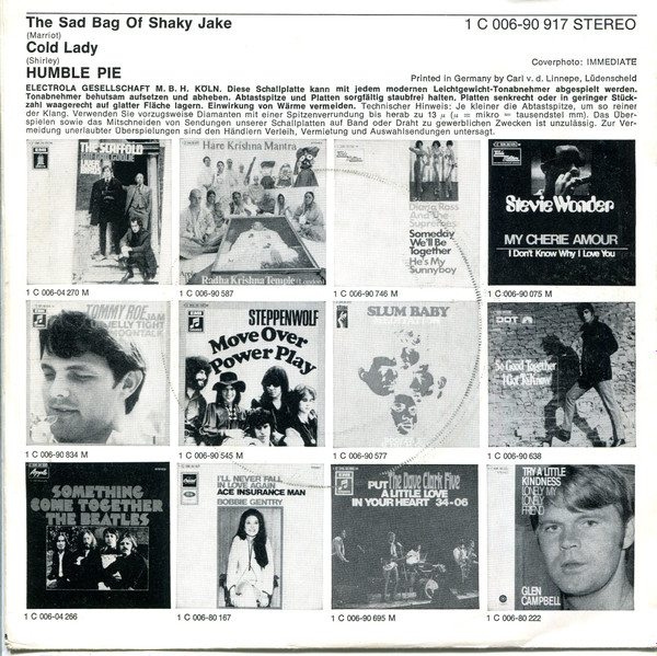 Humble Pie - The Sad Bag Of Shaky Jake / Cold Lady | Immediate (1C 006-90917) - 2