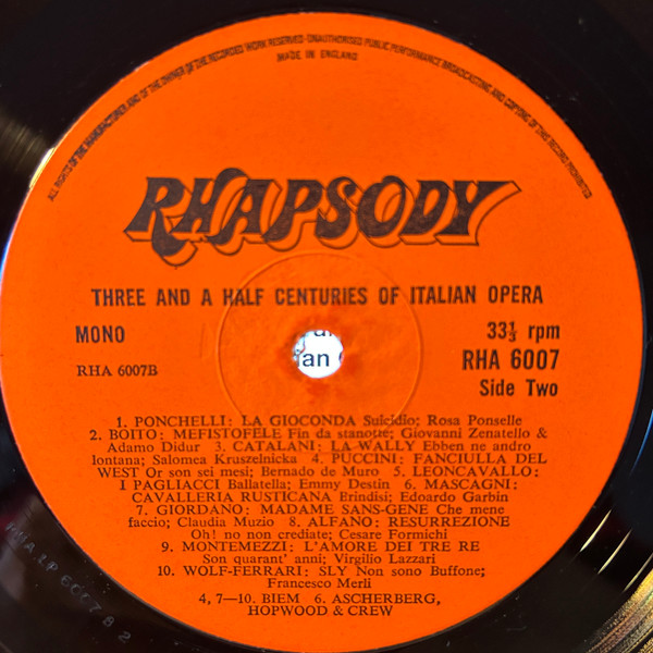 Various - Three And A Half Centuries Of Italian Opera | Rhapsody (RHA 6007) - 4 Various - Three And A Half Centuries Of Italian Opera | Rhapsody (RHA 6007) - 4