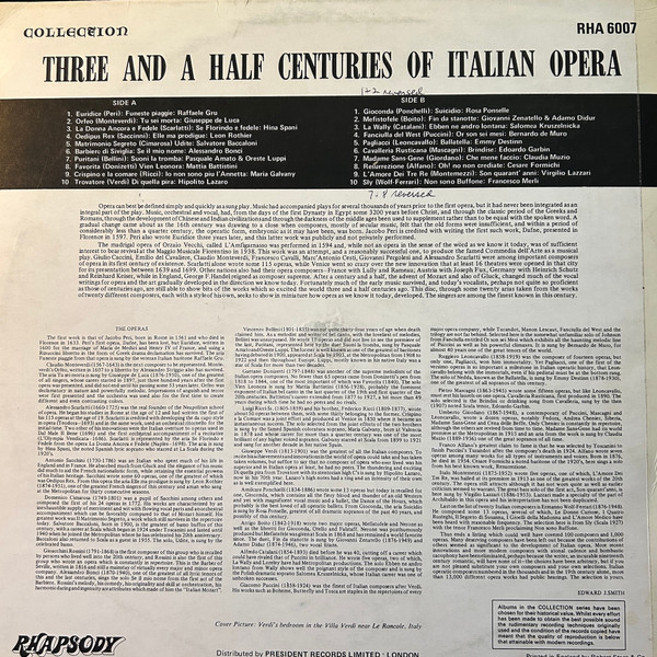 Various - Three And A Half Centuries Of Italian Opera | Rhapsody (RHA 6007) - 2 Various - Three And A Half Centuries Of Italian Opera | Rhapsody (RHA 6007) - 2