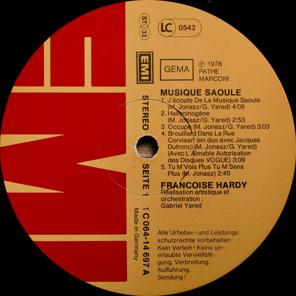Françoise Hardy - Musique Saoule | EMI (1C 064-14697) - 3 Françoise Hardy - Musique Saoule | EMI (1C 064-14697) - 3