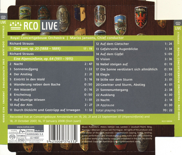 Richard Strauss - Concertgebouworkest , Mariss Jansons - Don Juan • Eine Alpensinfonie | RCO Live (RCO 08006) - 2