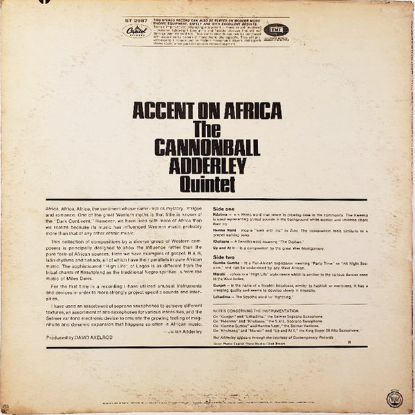 The Cannonball Adderley Quintet - Accent On Africa | Capitol Records (ST 2987) - 2 The Cannonball Adderley Quintet - Accent On Africa | Capitol Records (ST 2987) - 2
