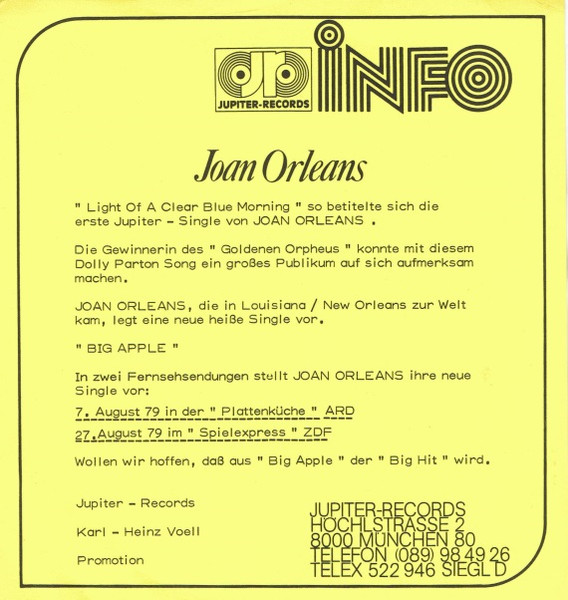 Joan Orleans - Big Apple | Jupiter Records (100 699) - 4