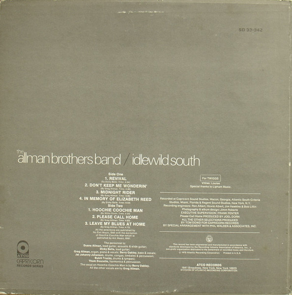 The Allman Brothers Band - Idlewild South | ATCO Records (SD 33-342)